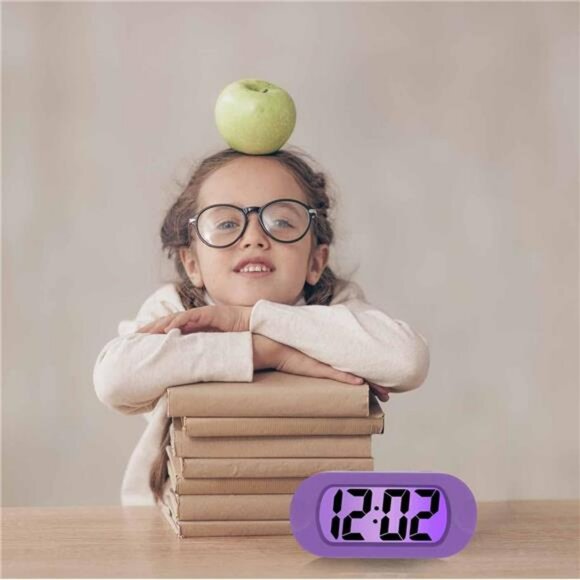 kids digital alarm clock with snooze night light travel bedside desk clock purpl - Picture 2 of 7